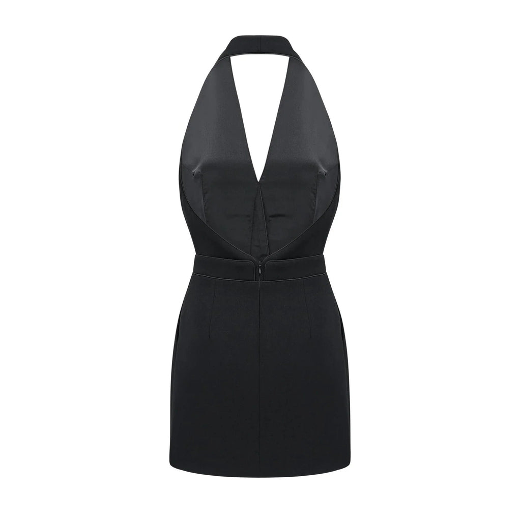 Aspen Halter Neck Mini Dress - Sleeveless - Front Button Detail - Rear Zip - Thigh Length