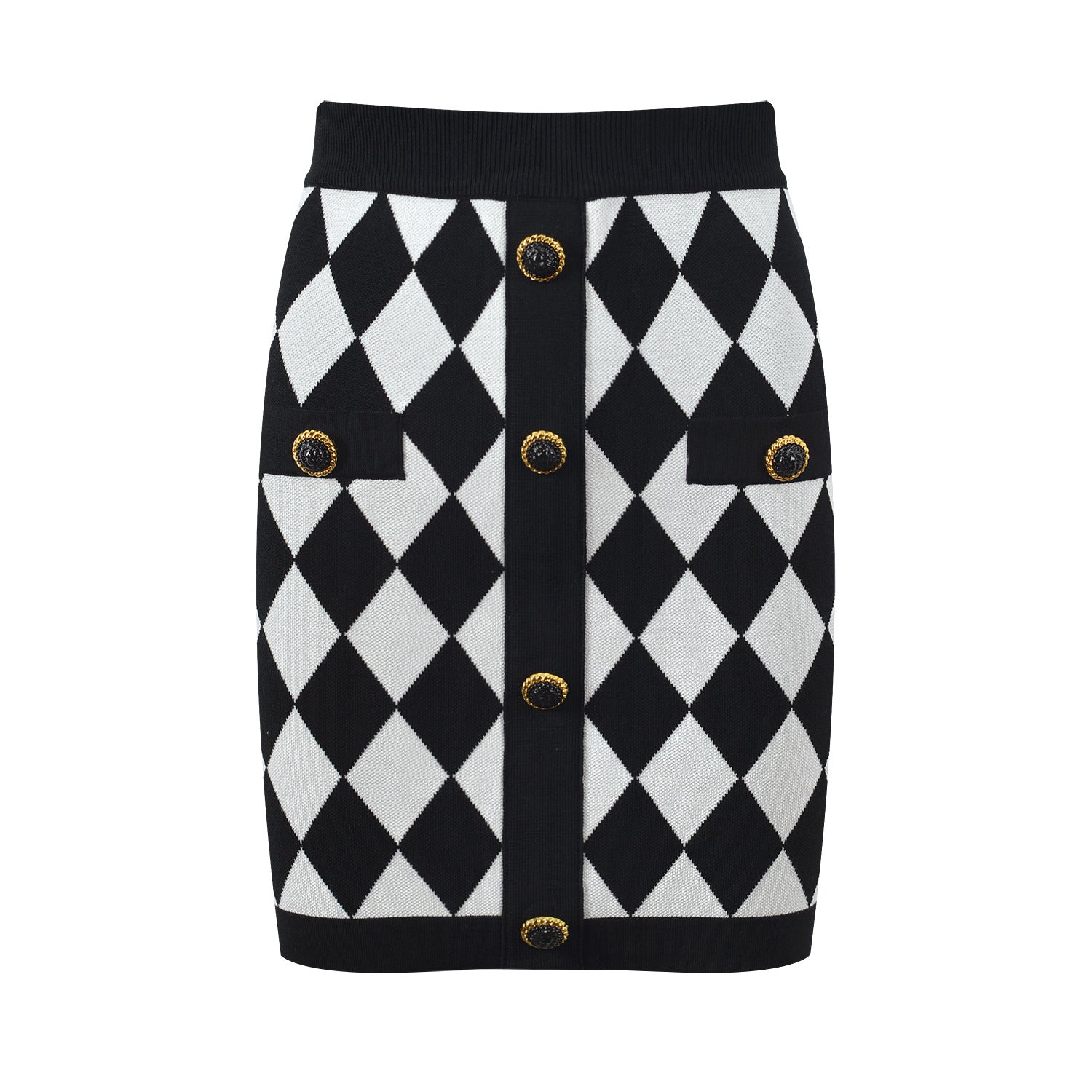 Aspen Skirt - Form - Fitting Pencil Silhouette - Bold Harlequin Pattern - Snug Tailored Fit - Comfortable Knitted Fabric