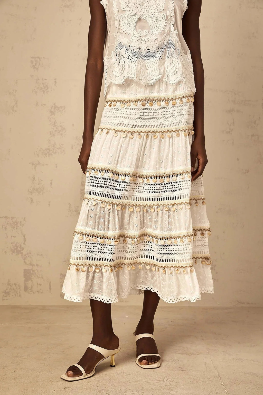 Aspen Skirt with Delicate Lace Trim in White