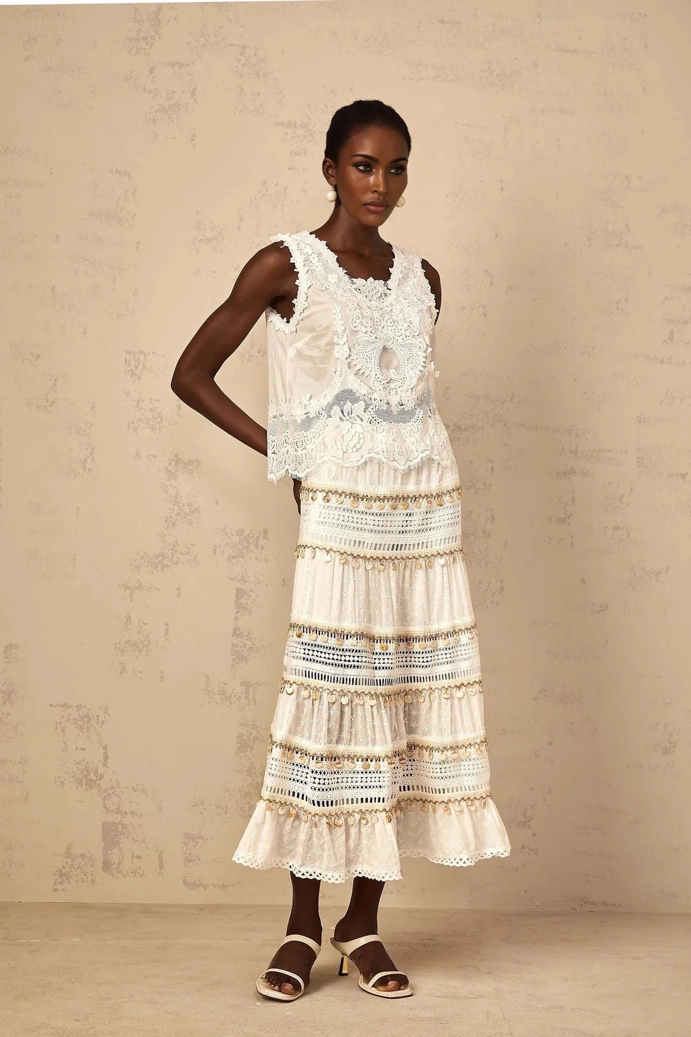 Aspen Skirt with Delicate Lace Trim in White
