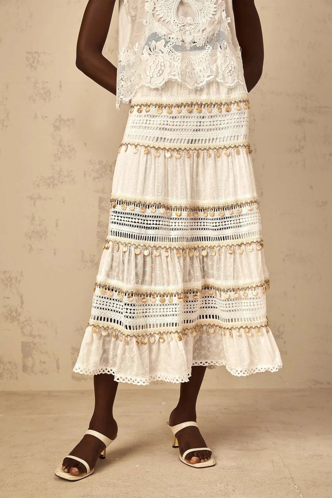 Aspen Skirt with Delicate Lace Trim in White