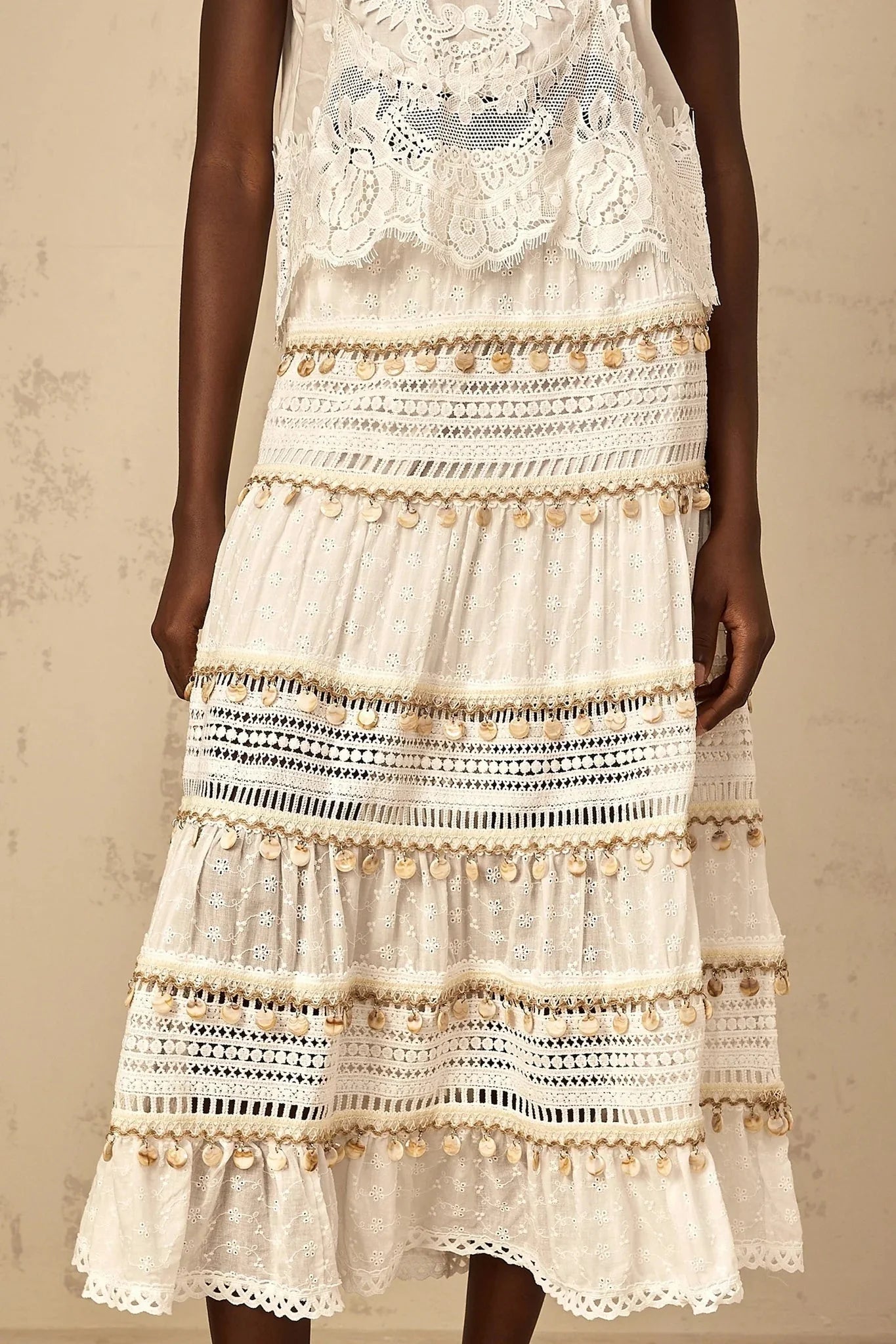 Aspen Skirt with Delicate Lace Trim in White