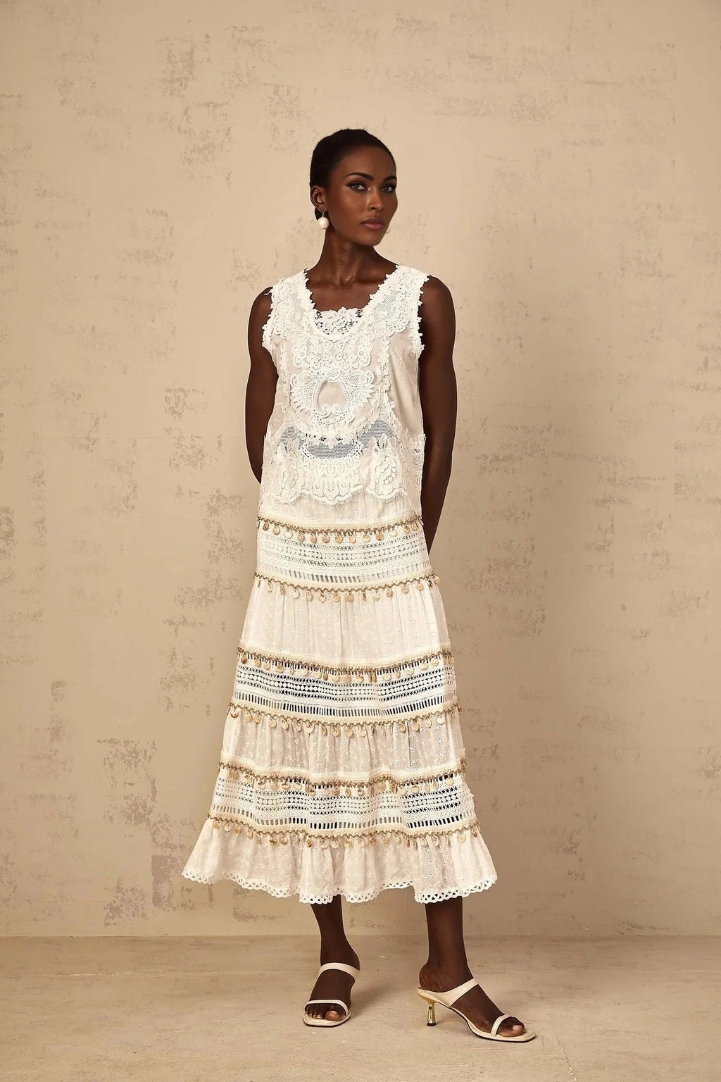 Aspen Skirt with Delicate Lace Trim in White