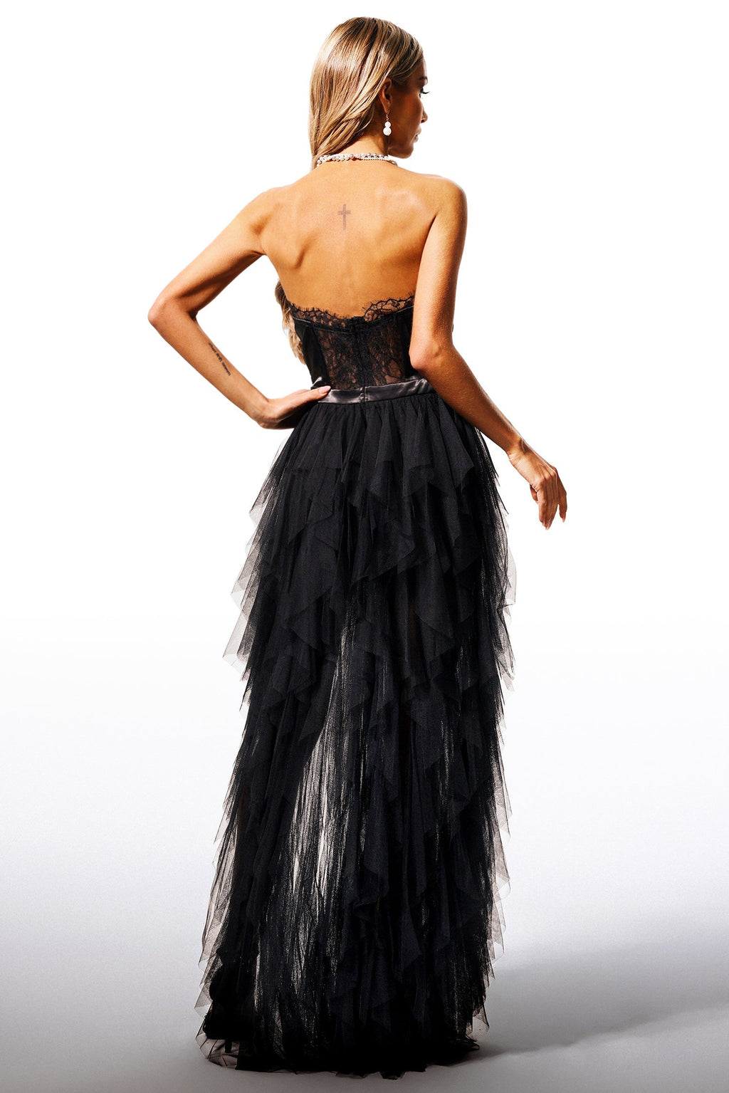 Assunta Black Lace Strapless Formal Dress