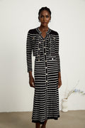 Assunta Cardigan & Dress - Long Sleeves - Contrast Colors - Horizontal Stripe Pattern - Front Button Fastening