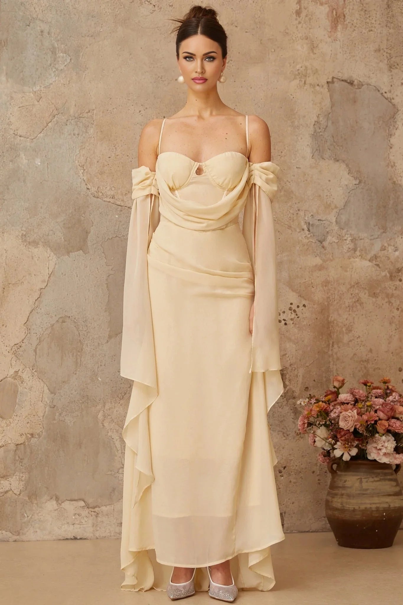 Assunta Maxi Dress Cold Shoulder Sweetheart Neckline & Ruched Detailing