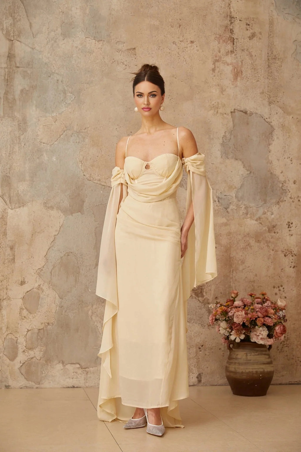 Assunta Maxi Dress Cold Shoulder Sweetheart Neckline & Ruched Detailing