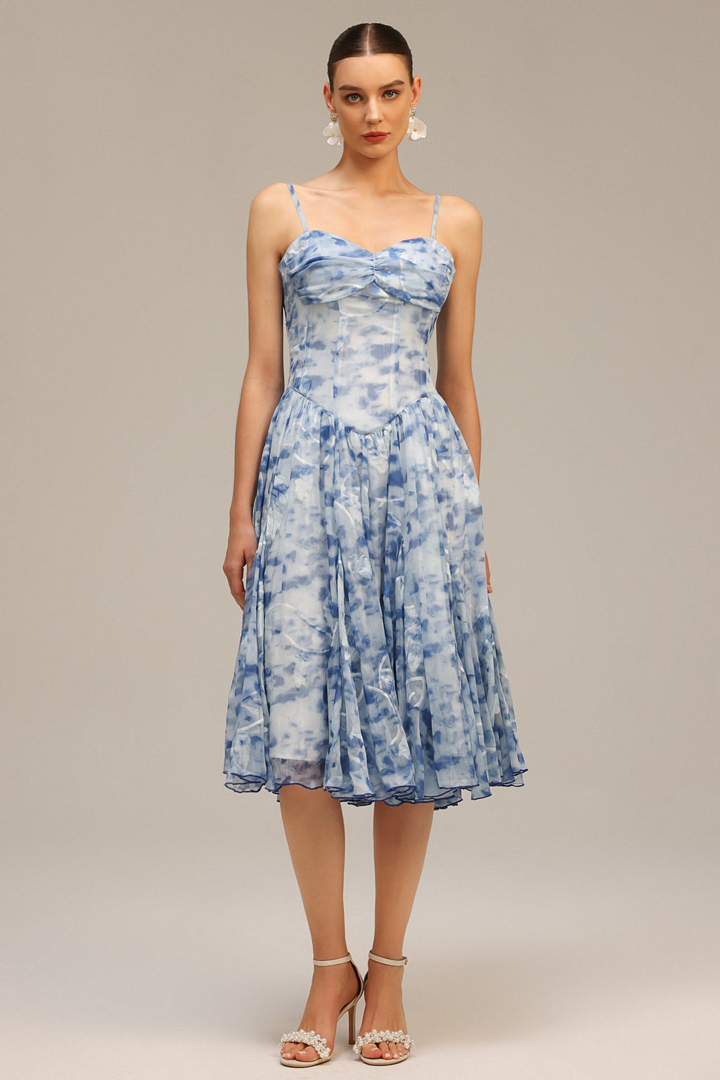 Assuntina Blue Floral Charm Halter Neck Flowing Silhouette Lightweight Fit Detailing Occasions Dress