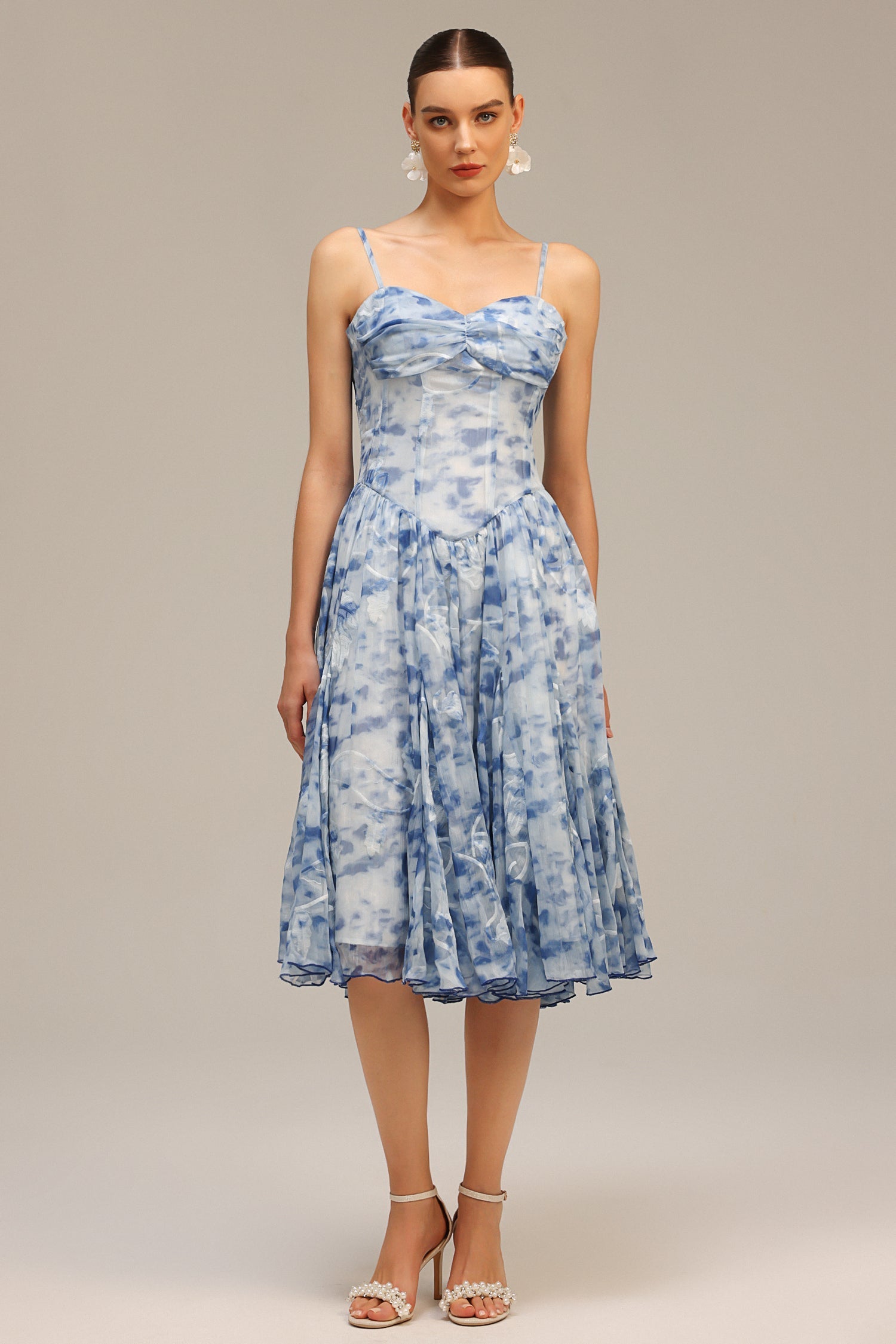 Assuntina Blue Floral Charm Halter Neck Flowing Silhouette Lightweight Fit Detailing Occasions Dress