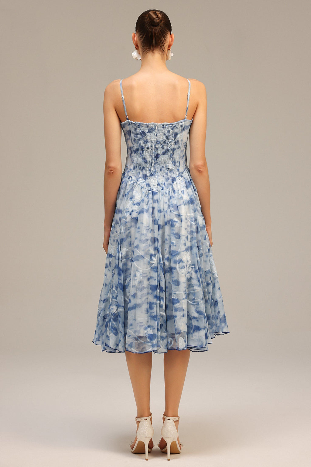 Assuntina Blue Floral Charm Halter Neck Midi Dress