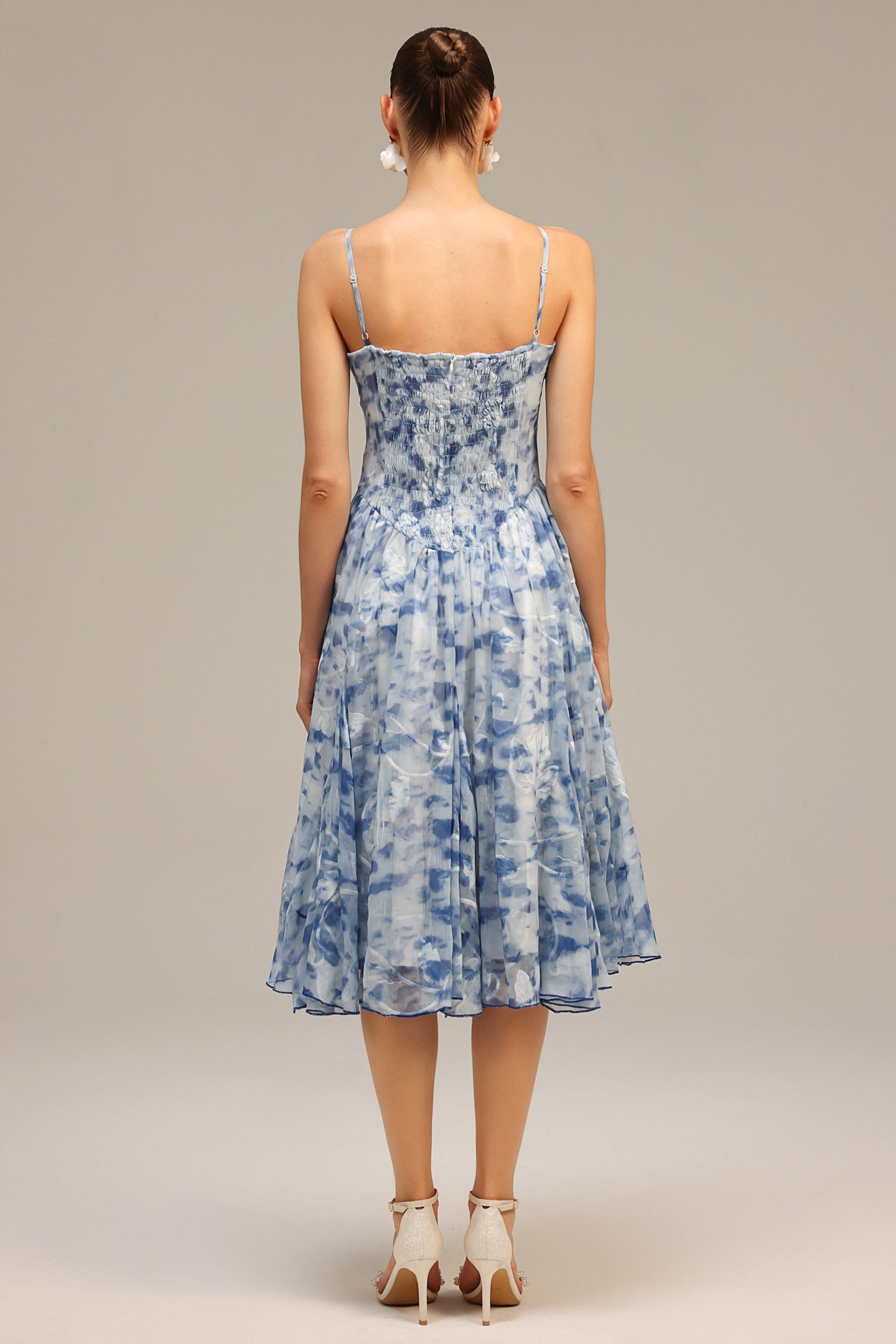 Assuntina Blue Floral Charm Halter Neck Midi Dress