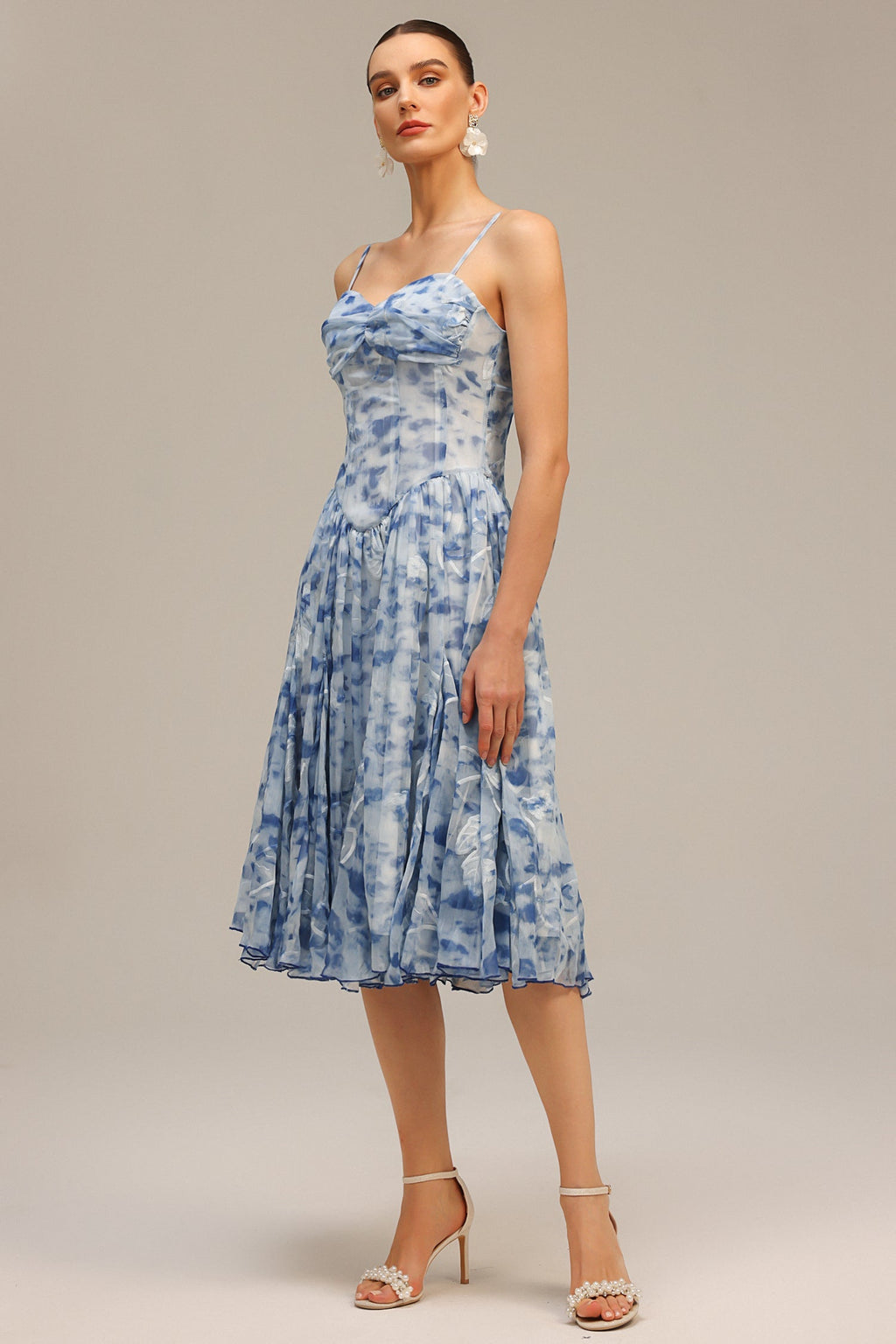 Assuntina Blue Floral Halter Neck Midi Dress