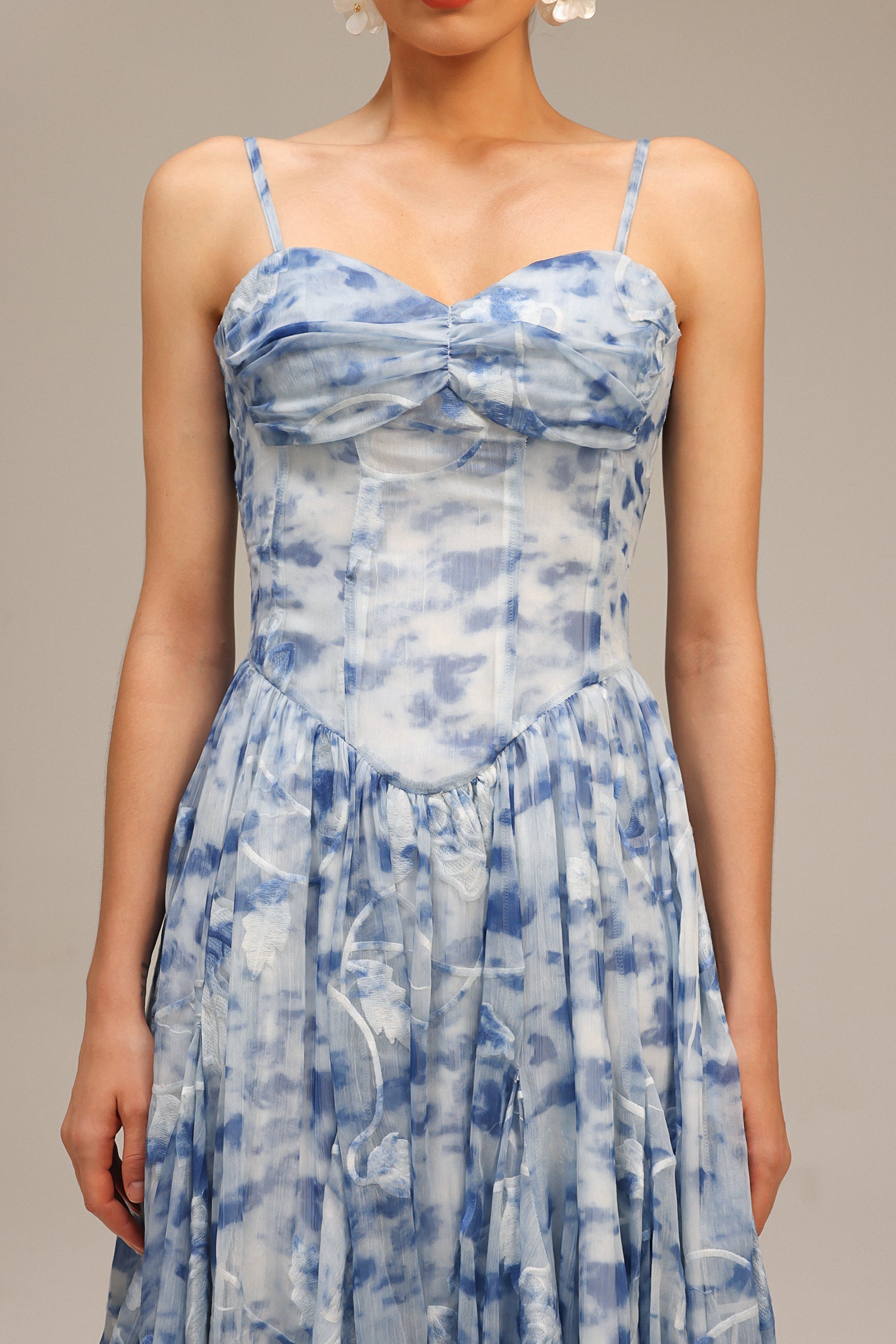 Assuntina Blue Floral Halter Neck Midi Dress