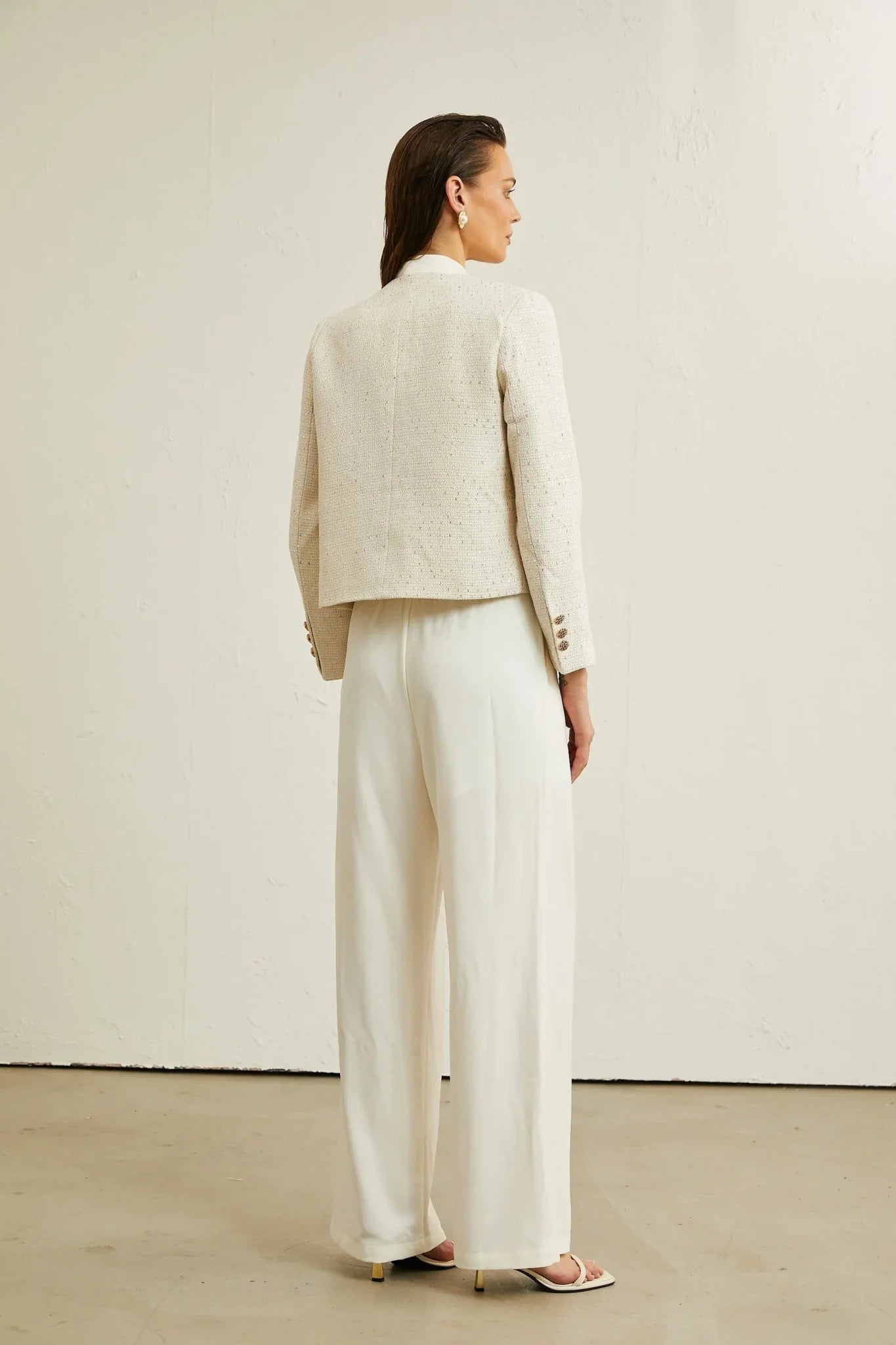 Assuntina Jacket - Tweed - Sequin Embellishments - Buttoned Cuffs - Double - Breasted Fastening