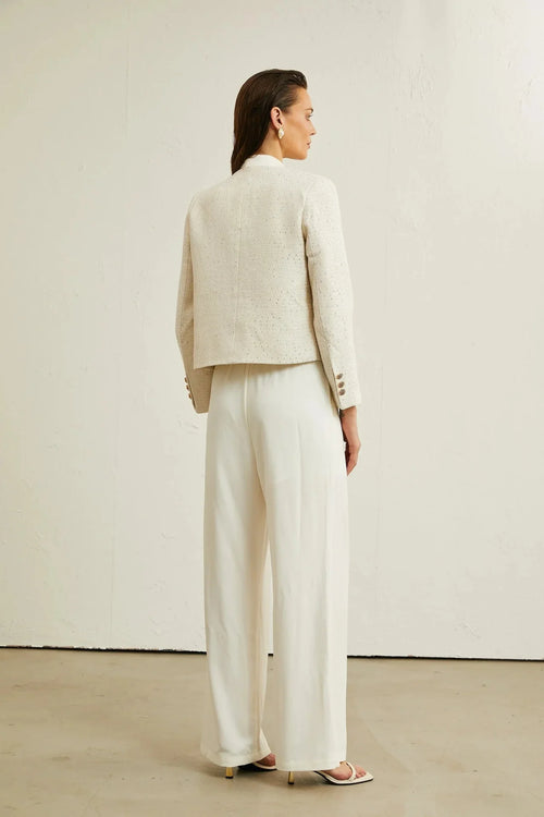 Assuntina Jacket - Tweed - Sequin Embellishments - Buttoned Cuffs - Double - Breasted Fastening