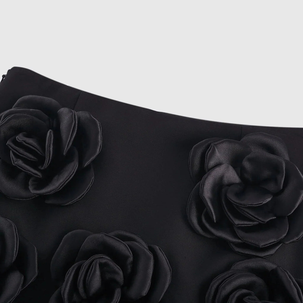 Assuntina Mini Dress - Faux - Flower Embellishment - Side Zip Fastening - Thigh Length - Straight Hem