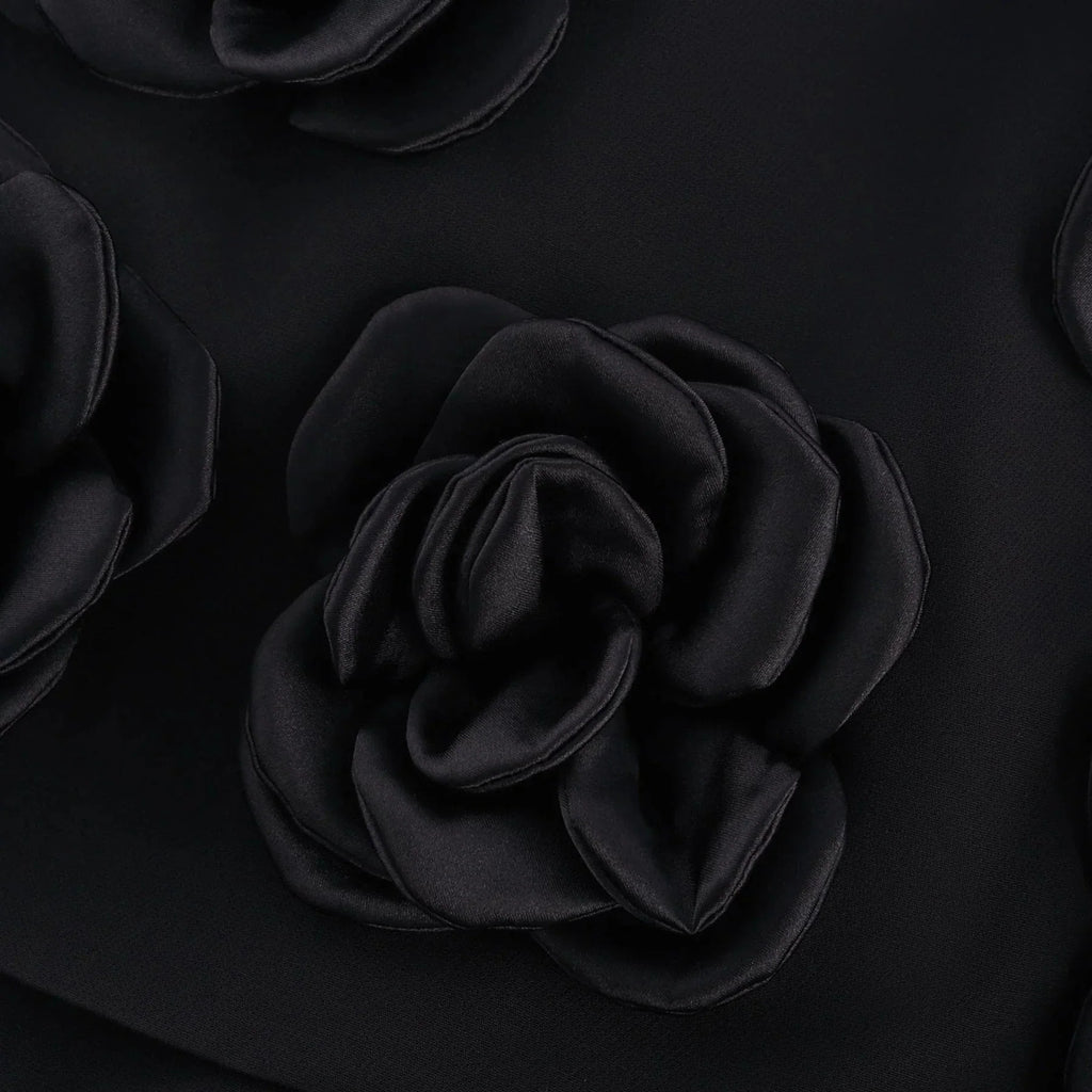 Assuntina Mini Dress - Faux - Flower Embellishment - Side Zip Fastening - Thigh Length - Straight Hem