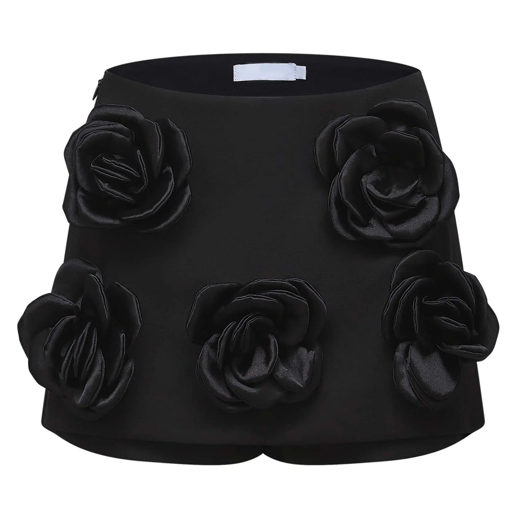Assuntina Mini Dress - Faux - Flower Embellishment - Side Zip Fastening - Thigh Length - Straight Hem