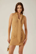 Assuntina Mini Dress - Sleeveless - Scarf Collar - Button Decoration - Fitted Silhouette