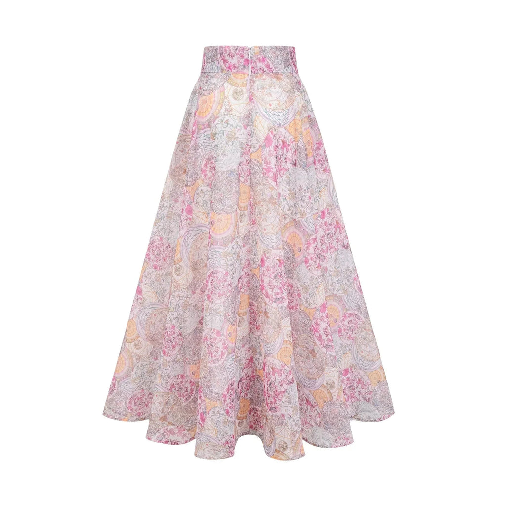 Assuntina Shirt & Skirt Set Pink Pattern - Print Calf Length
