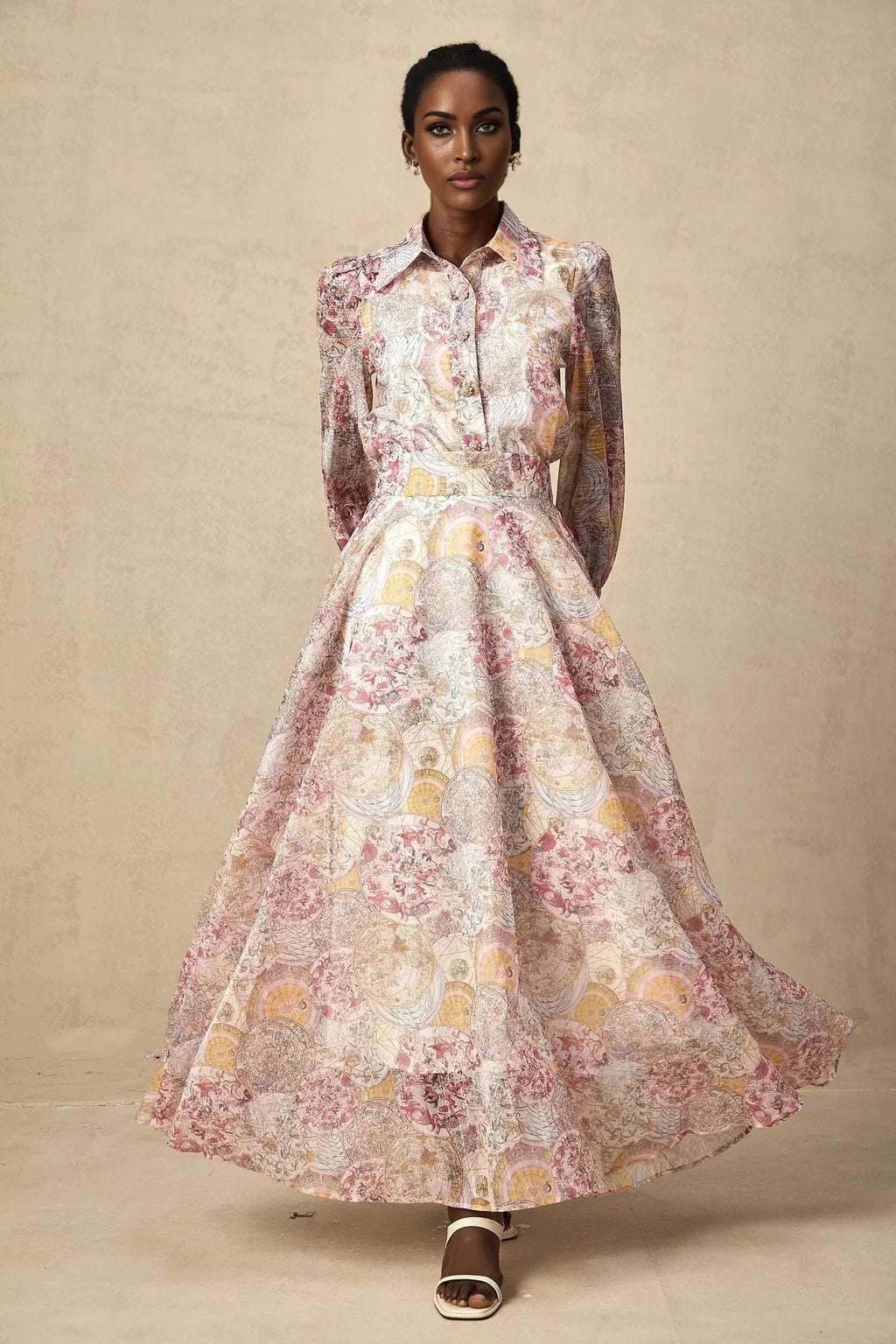 Assuntina Shirt & Skirt Set Pink Pattern - Print Calf Length