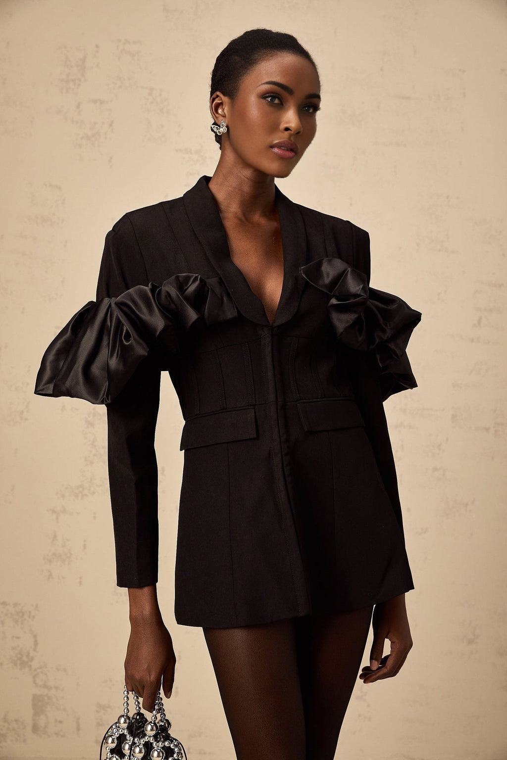 Aubree Blazer - Shawl Lapels - Boned Waist - Ruffled Detailing - Panelled Design