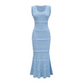 Aubree Midi Dress Blue Crochet - Knit Ruffled Trim