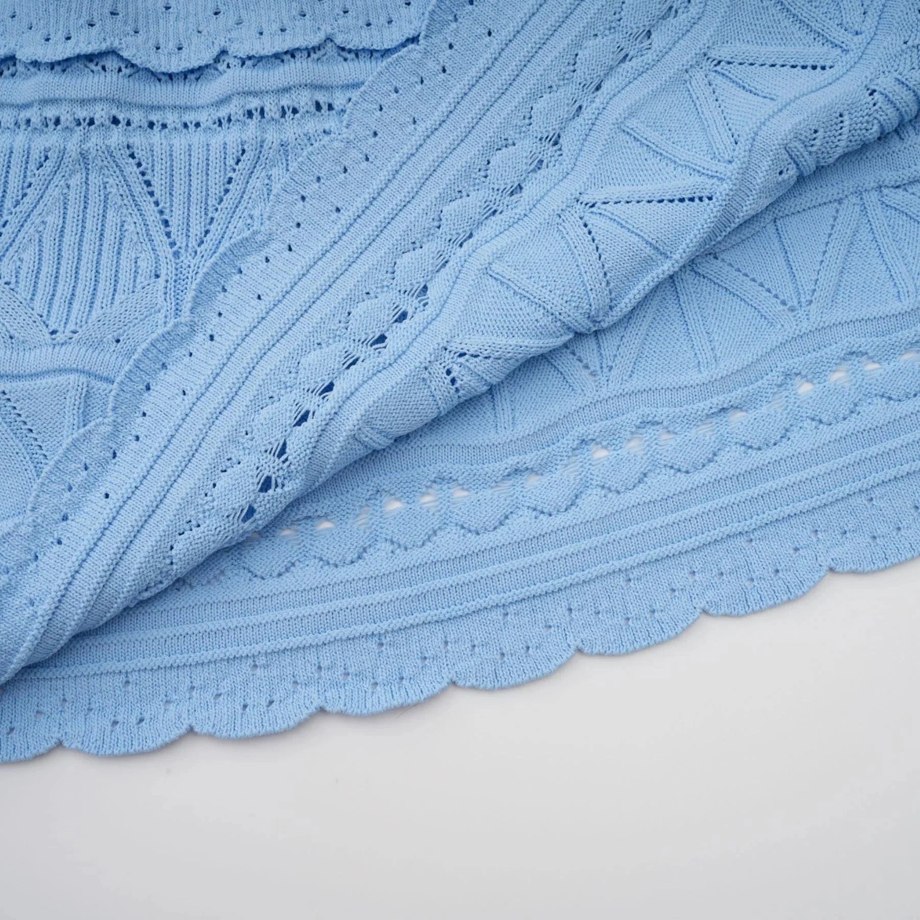 Aubree Midi Dress Blue Crochet - Knit Ruffled Trim