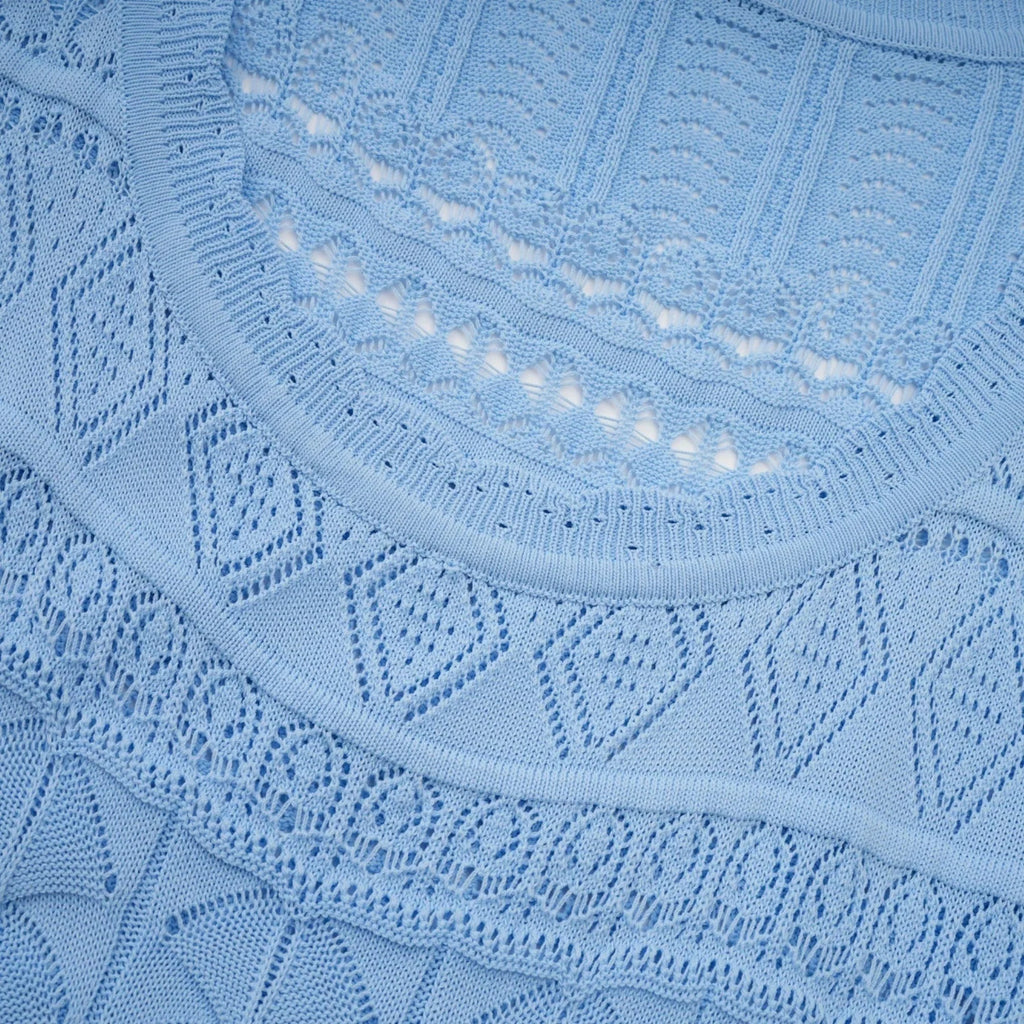 Aubree Midi Dress Blue Crochet - Knit Ruffled Trim