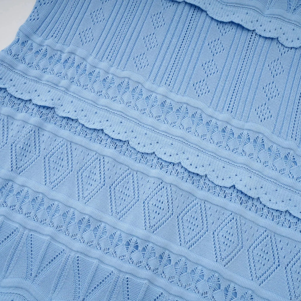 Aubree Midi Dress Blue Crochet - Knit Ruffled Trim