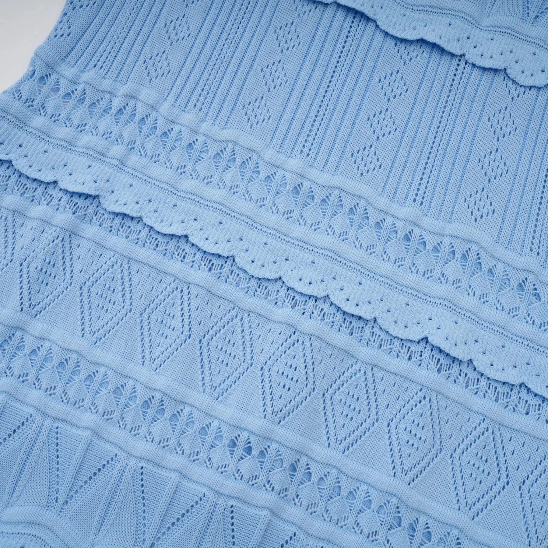 Aubree Midi Dress Blue Crochet - Knit Ruffled Trim
