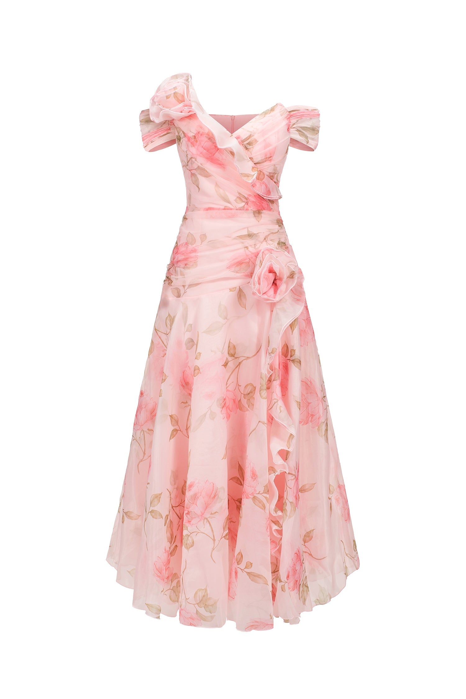 Aubree Pink Floral Off-Shoulder Ruffled Dress