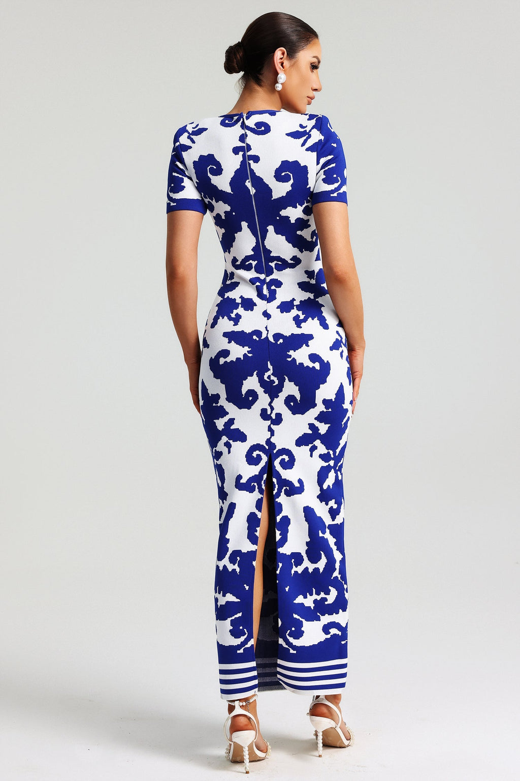 Aubrey Blue Jacquard Bandage Maxi Dress