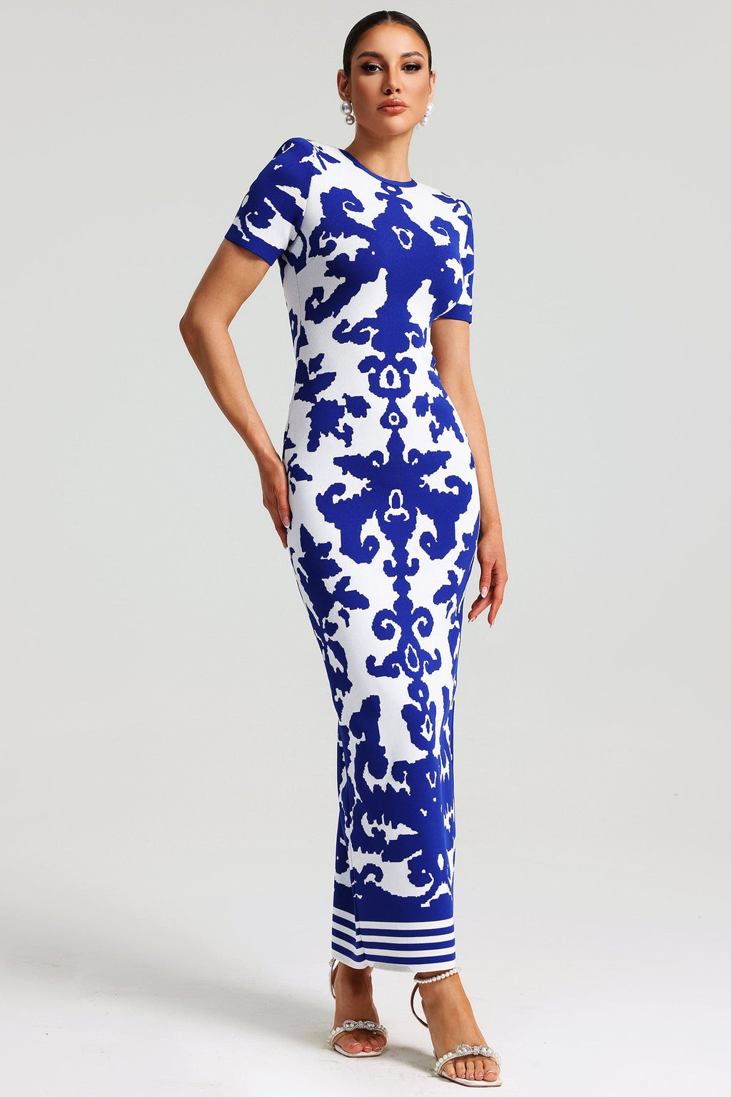 Aubrey Blue Jacquard Bandage Maxi Dress