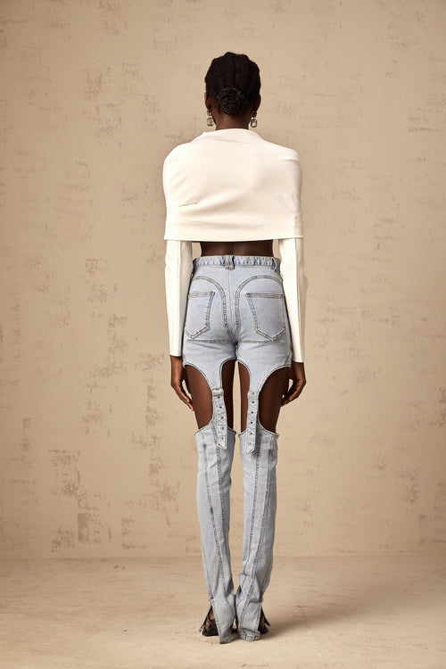 Aubrey Cropped Top - Long Sleeve - Cowl Neck - Off the Shoulder - Ruched Detailing