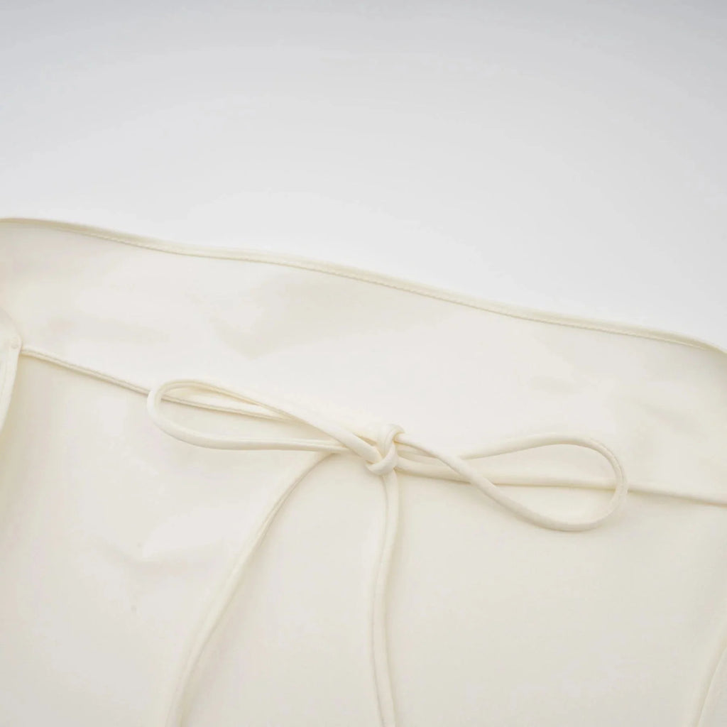 Aubrey Mini Dress White Satin Ruffled Shawl Panel Thigh - Length