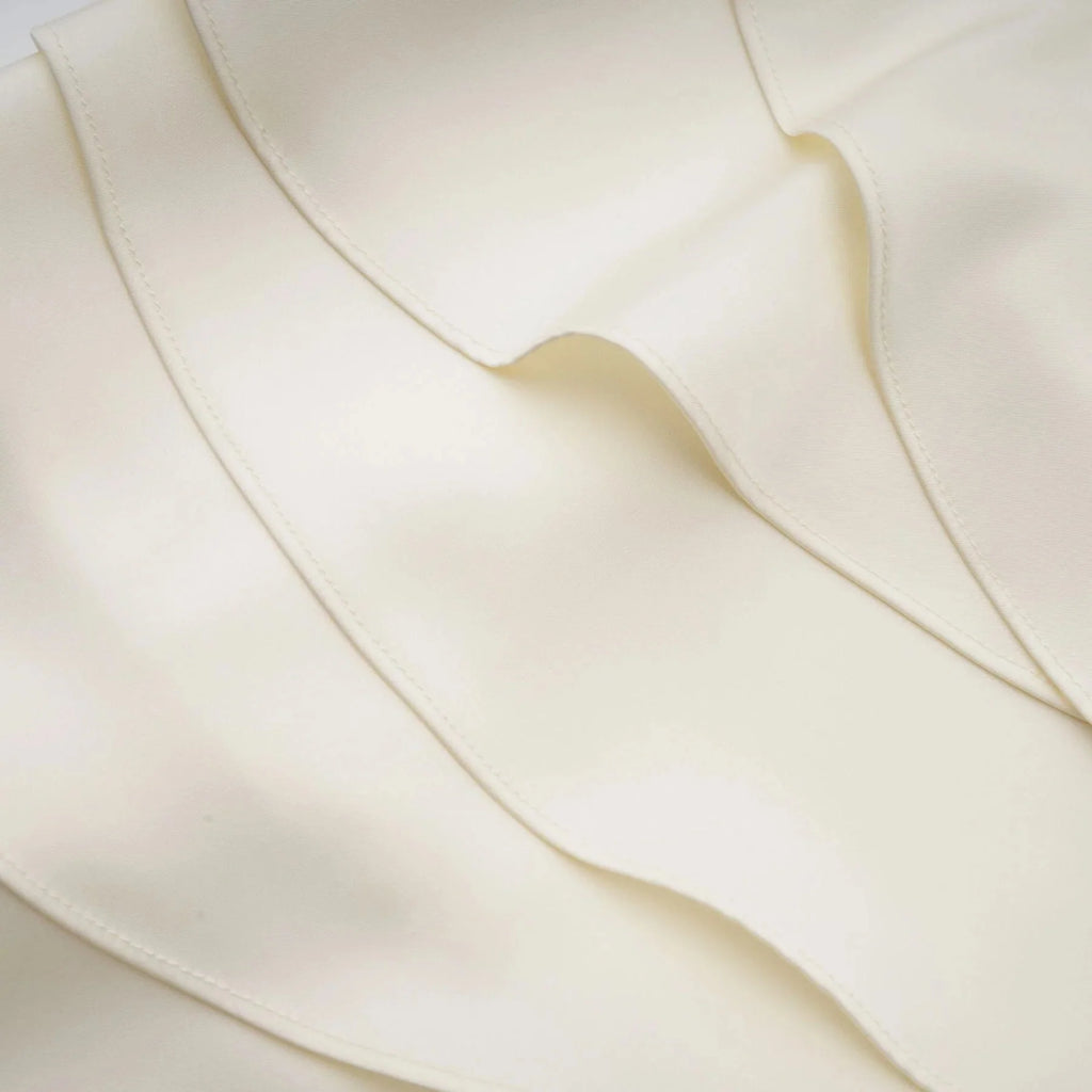 Aubrey Mini Dress White Satin Ruffled Shawl Panel Thigh - Length