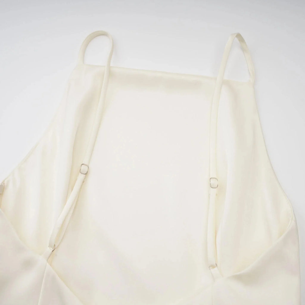 Aubrey Mini Dress White Satin Ruffled Shawl Panel Thigh - Length