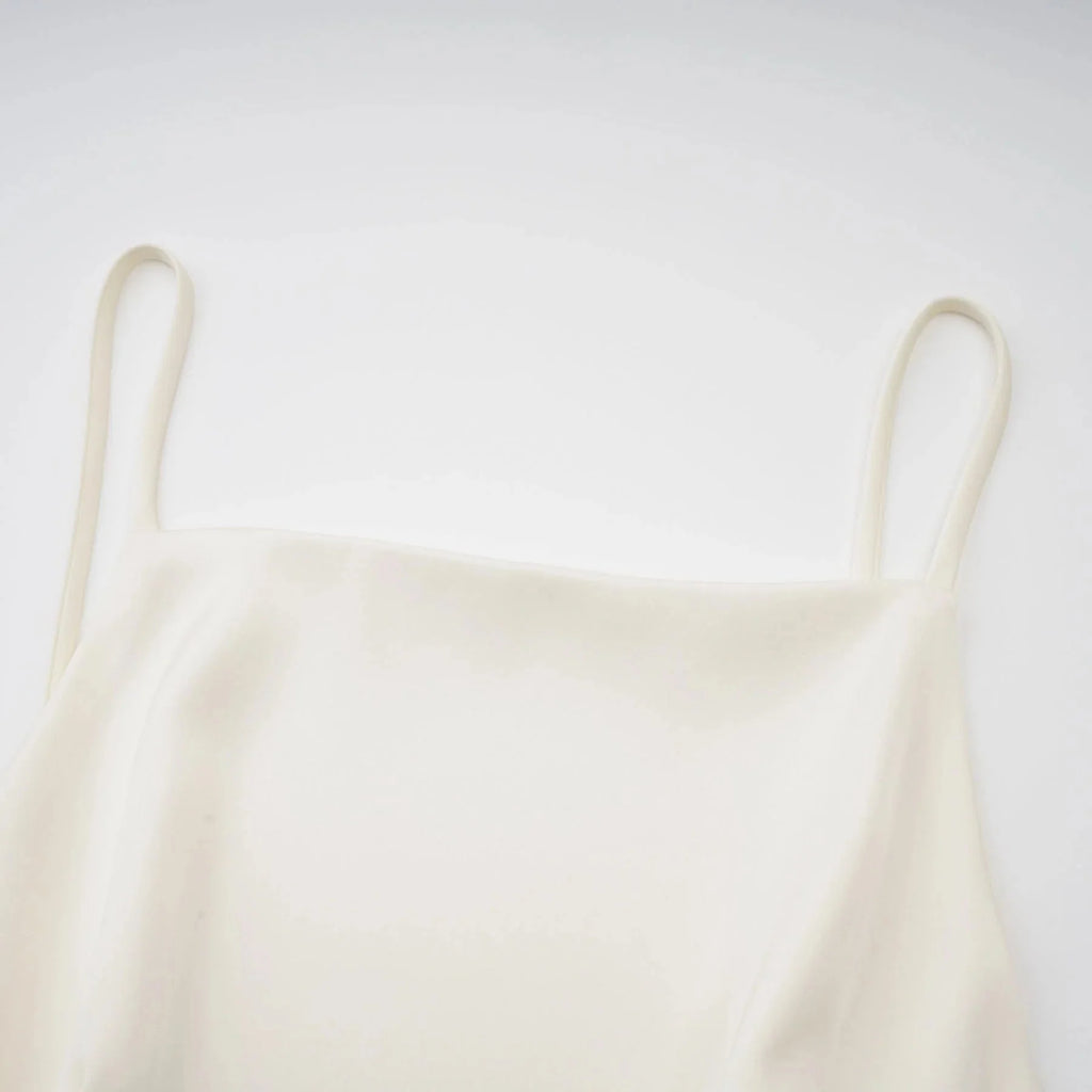 Aubrey Mini Dress White Satin Ruffled Shawl Panel Thigh - Length
