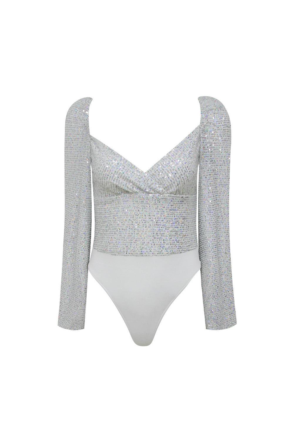 Aubrey Silver Sequin V-Neckline Dress