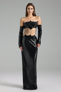 Audrey Black Sequined Maxi Dress with Cut-Out Waist Detail