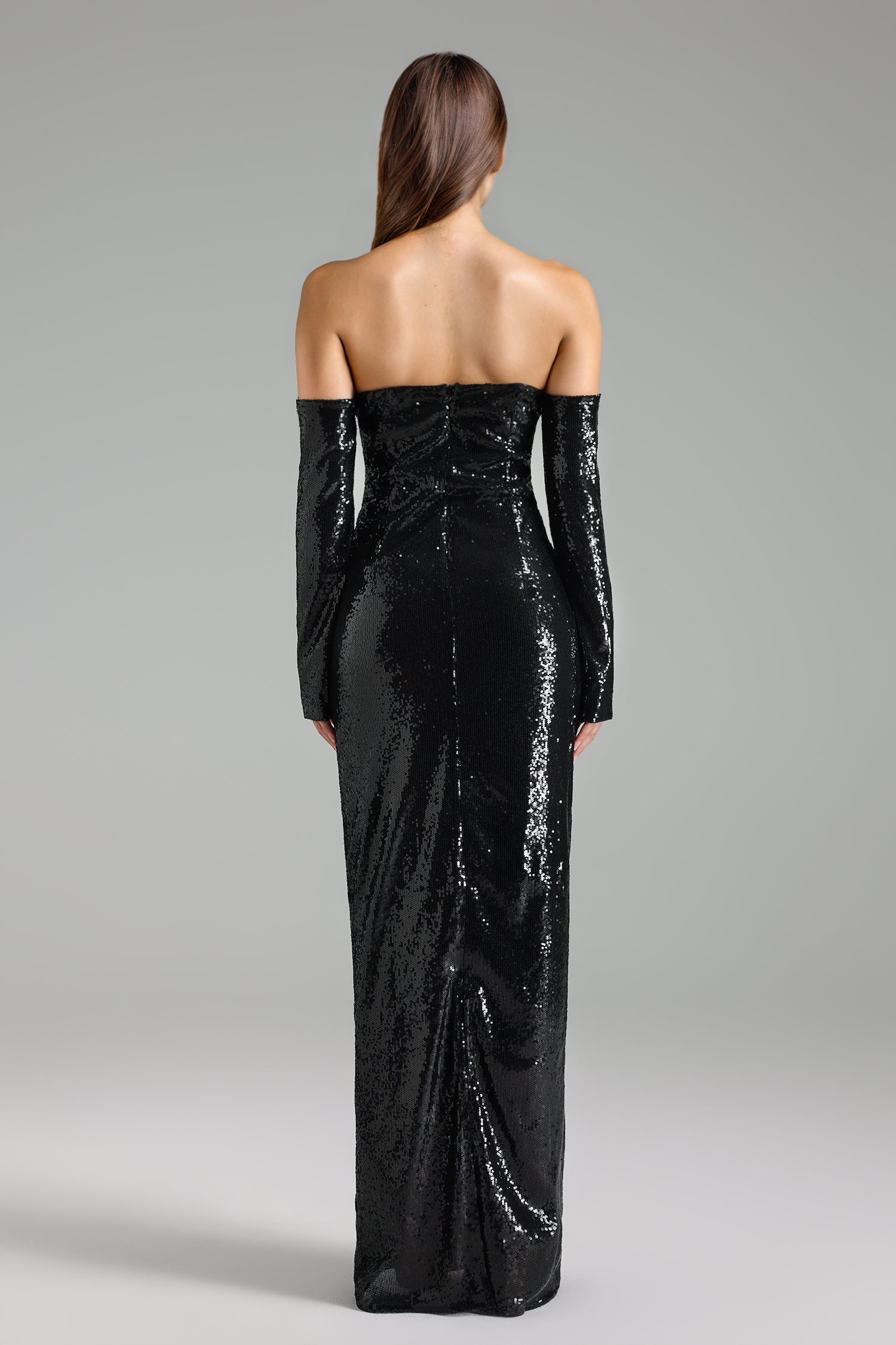 Audrey Black Sequined Off-Shoulder Maxi Dress with Cut-Out Design