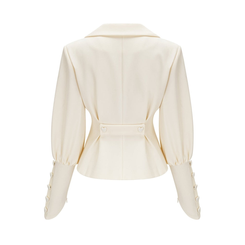 Audrey Jacket & Shorts Set - Notched Lapels - Crystal - Embellished Buttons - Cinched Waist - Flared Hem