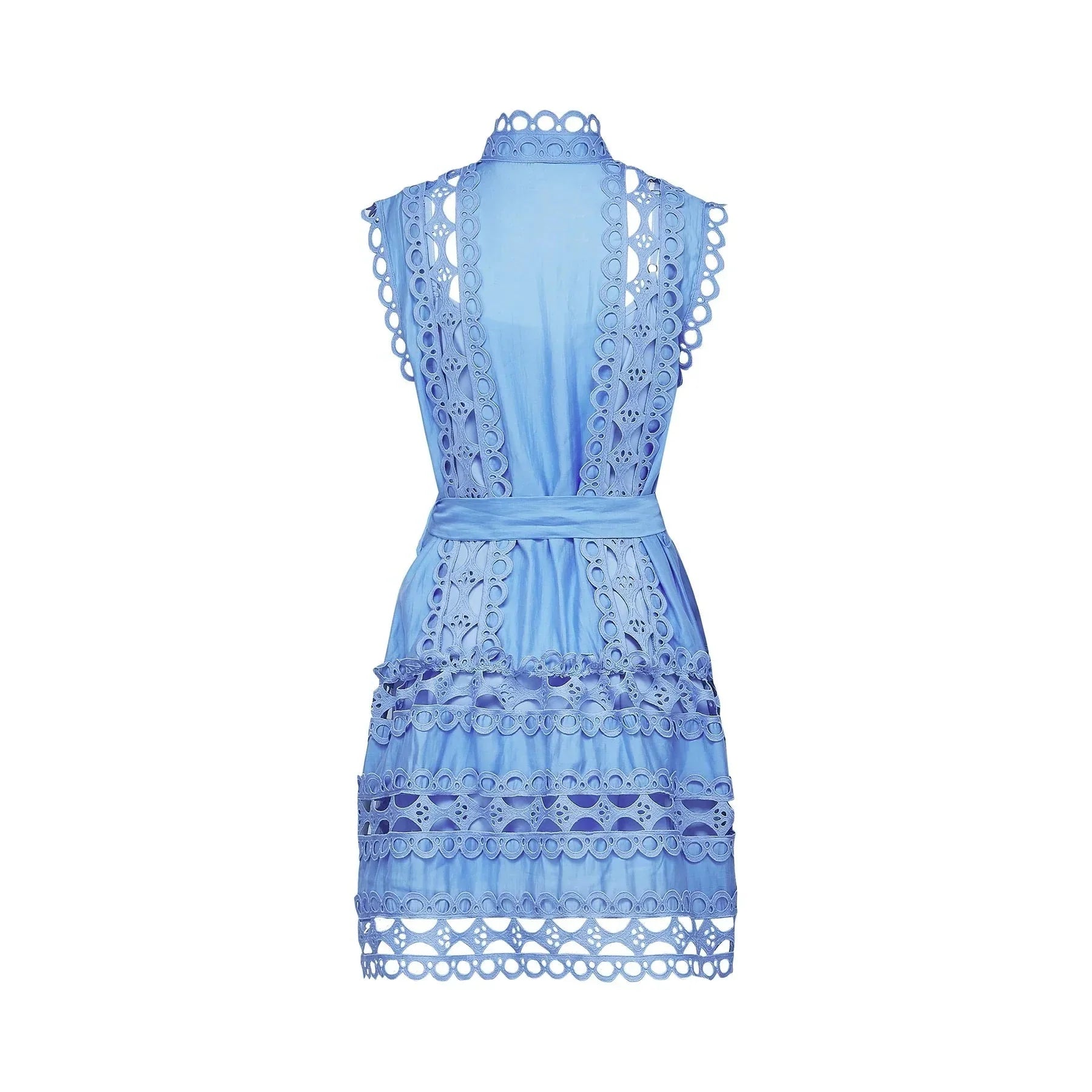 Audrey Mini Dress - Sleeveless - High Neck - Cut - out Design - Belted Waist