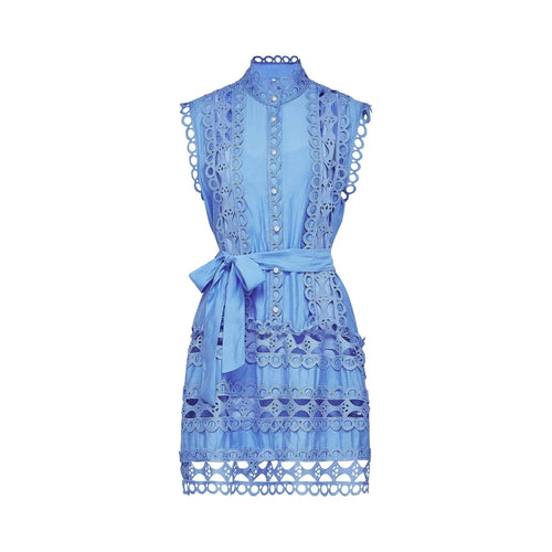 Audrey Mini Dress - Sleeveless - High Neck - Cut - out Design - Belted Waist