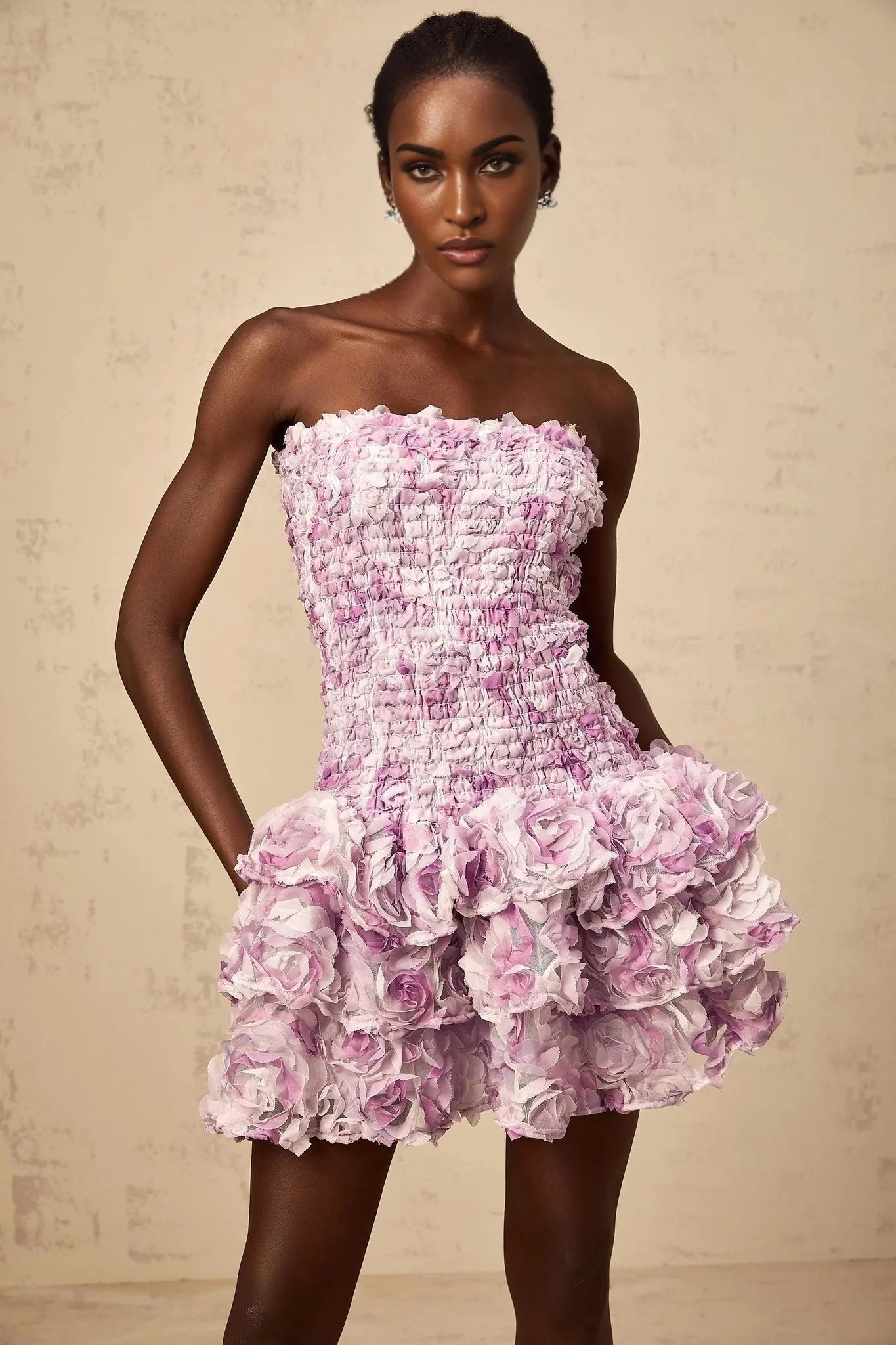 Augusta Mini Dress Purple 3D - Petal Tiered Tulle Off - Shoulder