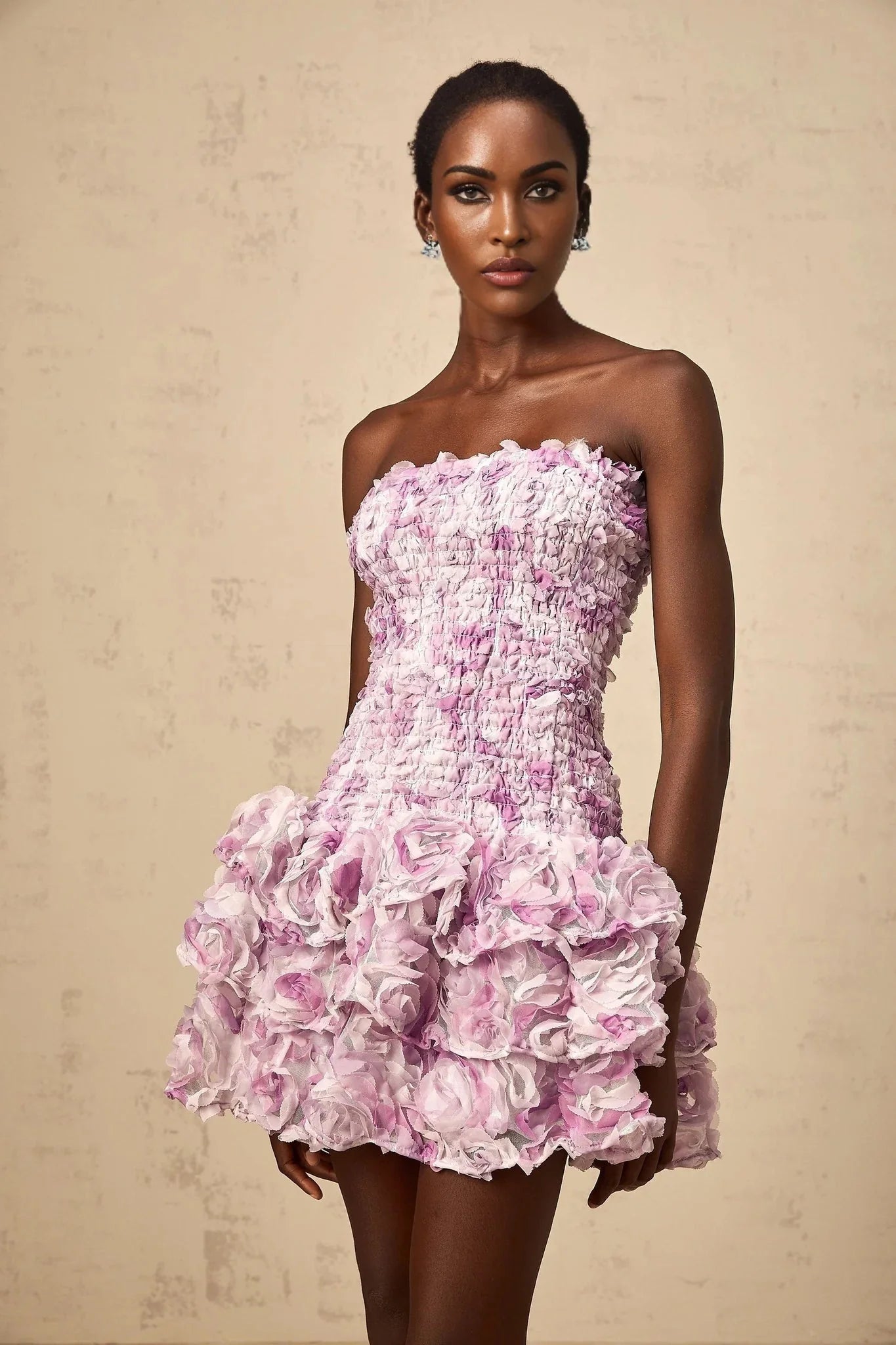 Augusta Mini Dress Purple 3D - Petal Tiered Tulle Off - Shoulder