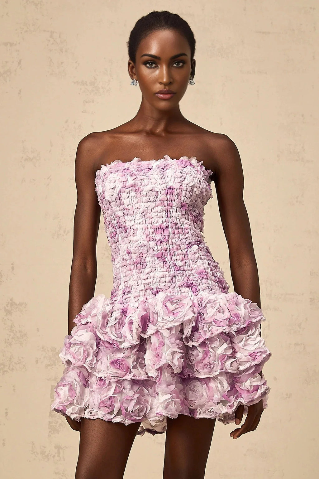 Augusta Mini Dress Purple 3D - Petal Tiered Tulle Off - Shoulder