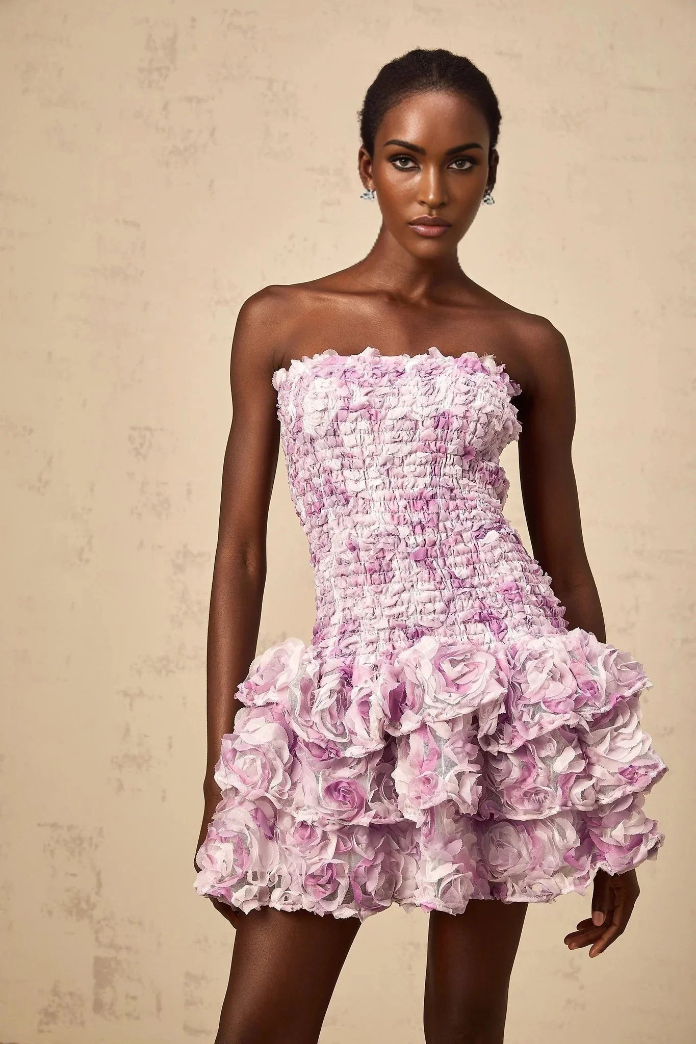Augusta Mini Dress Purple 3D - Petal Tiered Tulle Off - Shoulder
