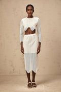 Augusta Skirt & Top Set - Wavy Woven Design - Openwork Detail - Scallop Hem - Cropped Length